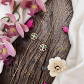 Vriksham Elegant  Floral With Gold Drop Gold Look Alike Anklets-Red Green & White-G20692